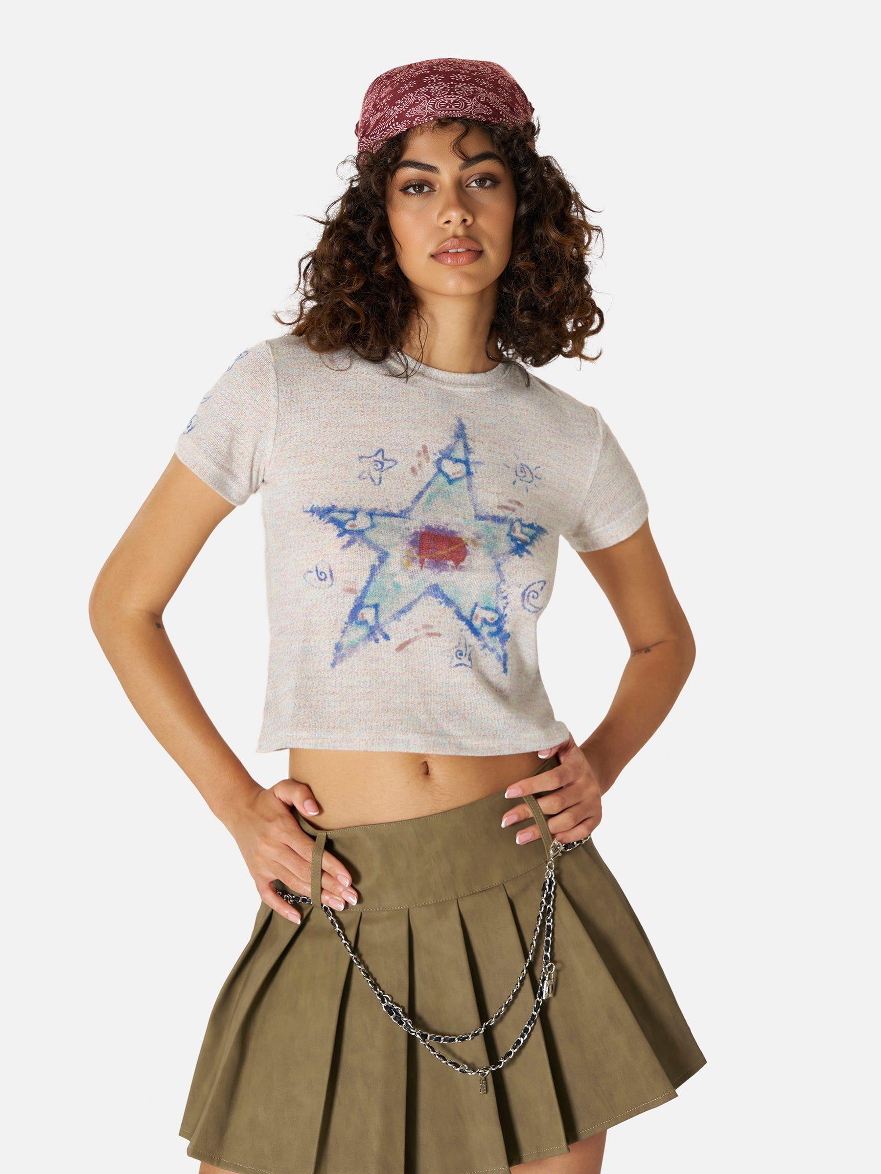 Aelfric Eden Star Graphic Cropped Knit Tee Female Product Image