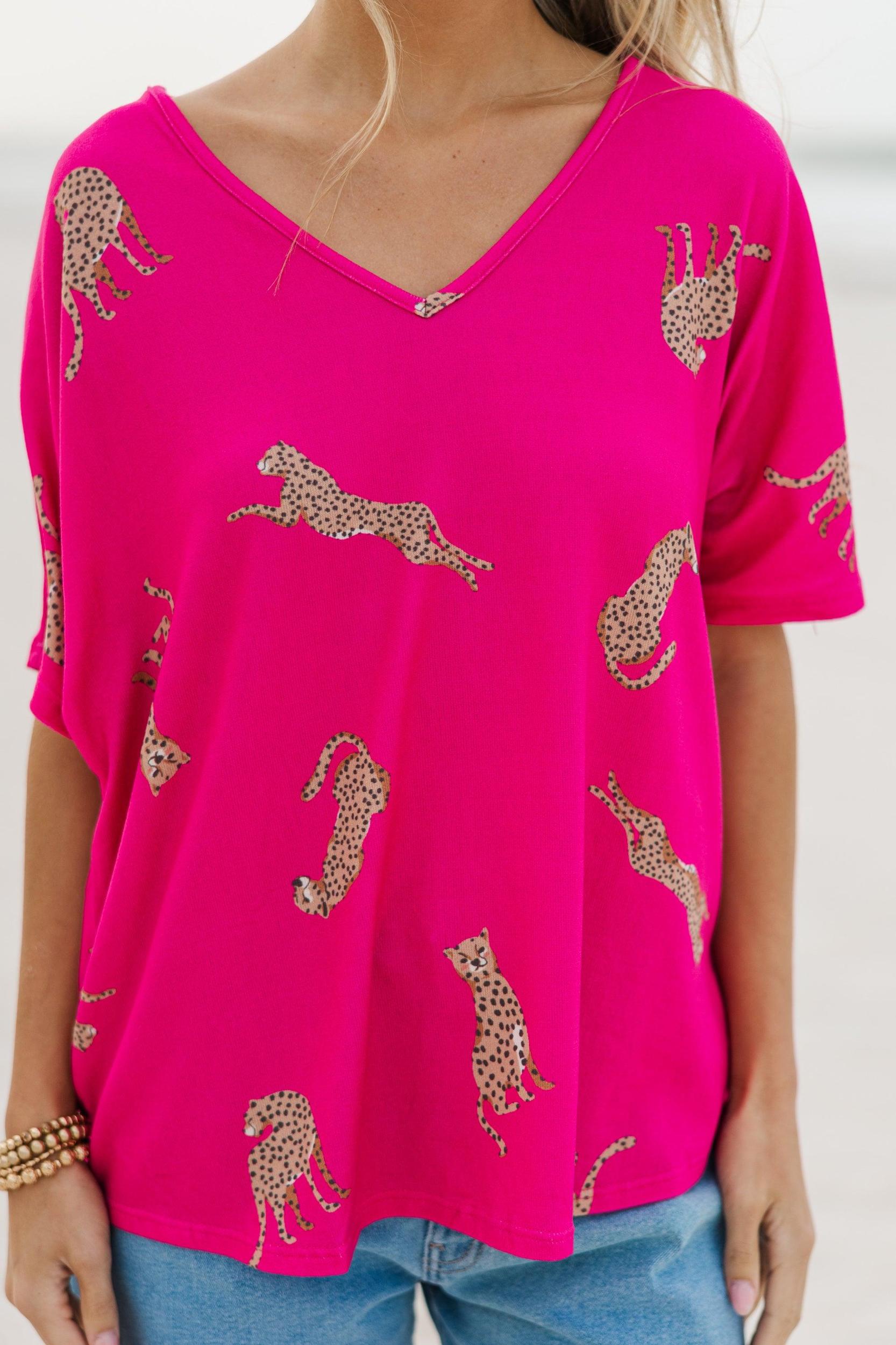 Take The Lead Fuchsia Pink Cheetah Top Female Product Image