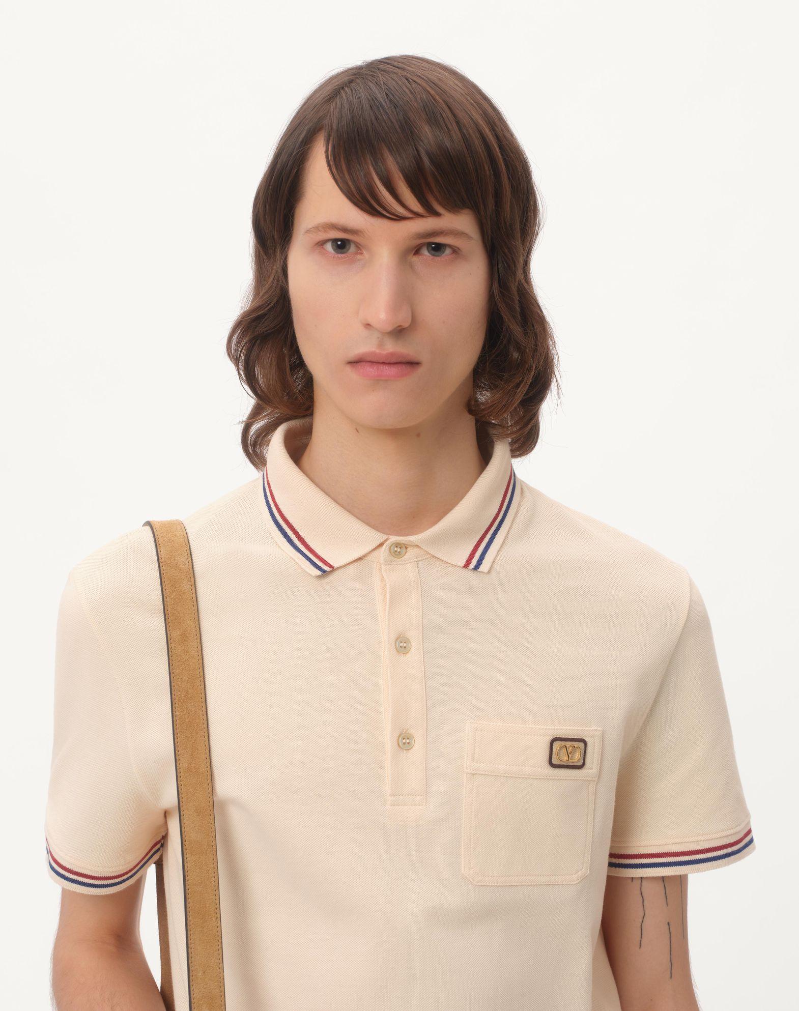 Cotton Piqué Polo Shirt With Vlogo Patch Product Image