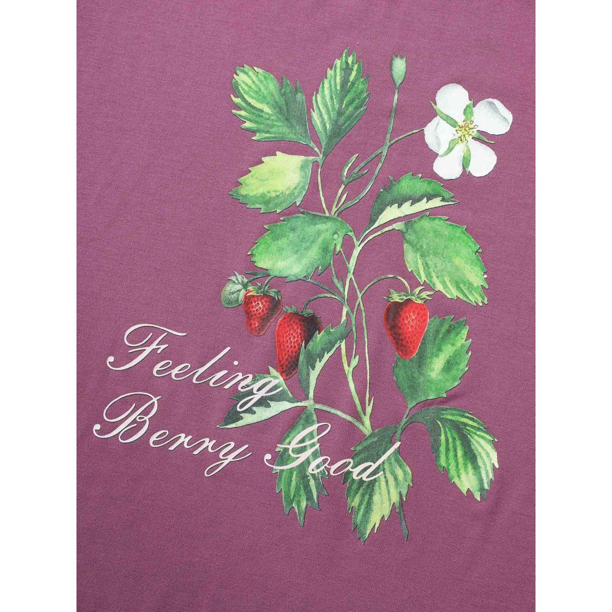 Plus Size Strawberry Print Round Neck T-shirt Purple Women Casual Non Natural Flowers Everyday T-shirts BloomChic 22-24/3X Product Image