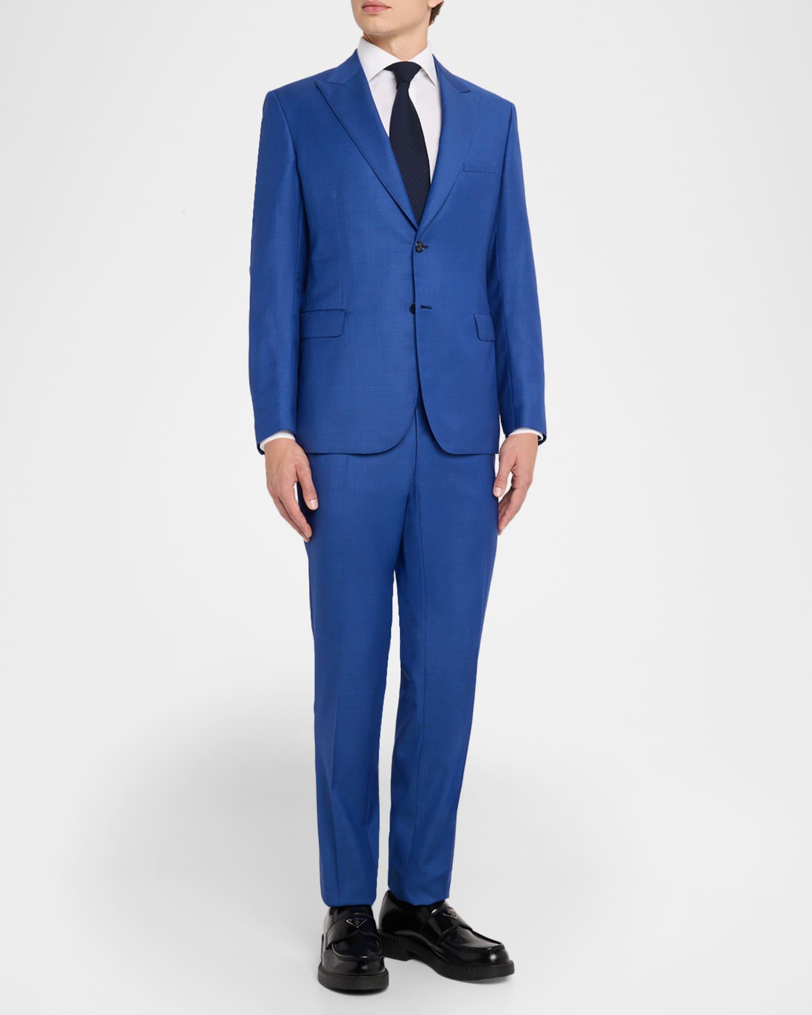 Men's Sharkskin Wool Peak-Lapel Suit Product Image