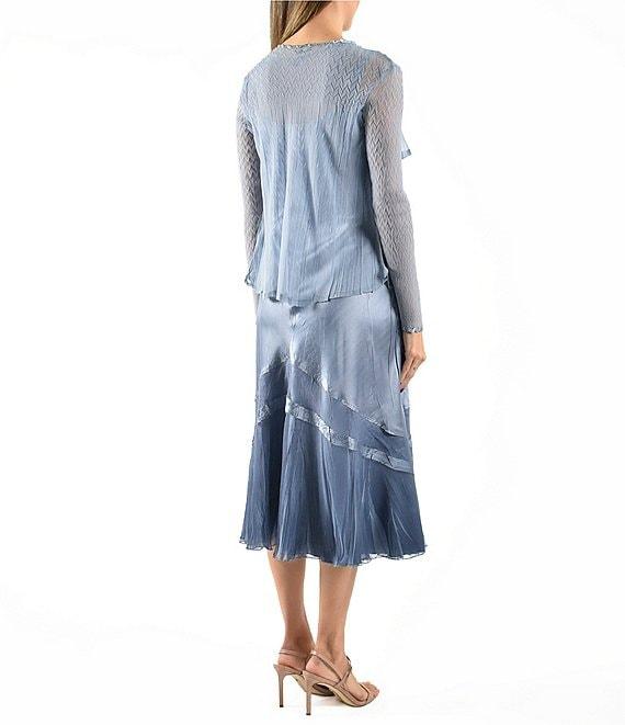 Komarov Two Piece Set Charmeuse Chiffon V-Neck A-Line Midi Dress With Cardigan Product Image