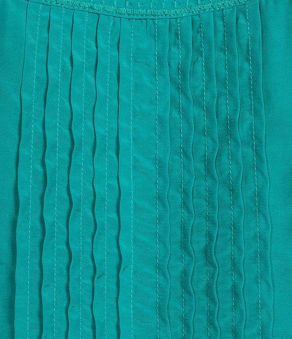 John Mark Floral Embroidered Split V- Neck 3/4 Flared Sleeve Pintuck Button Front Woven Tunic Product Image