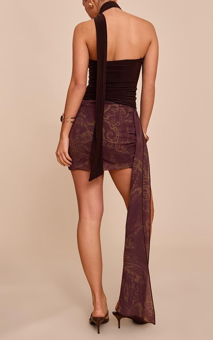 Brown Paisley Print Draped Mini Skirt Product Image