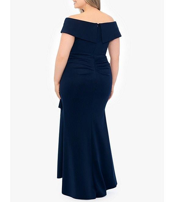 Xscape Plus Size Sleeveless Sweetheart Neck Cascade Ruffled Long Scuba Crepe Dress Product Image