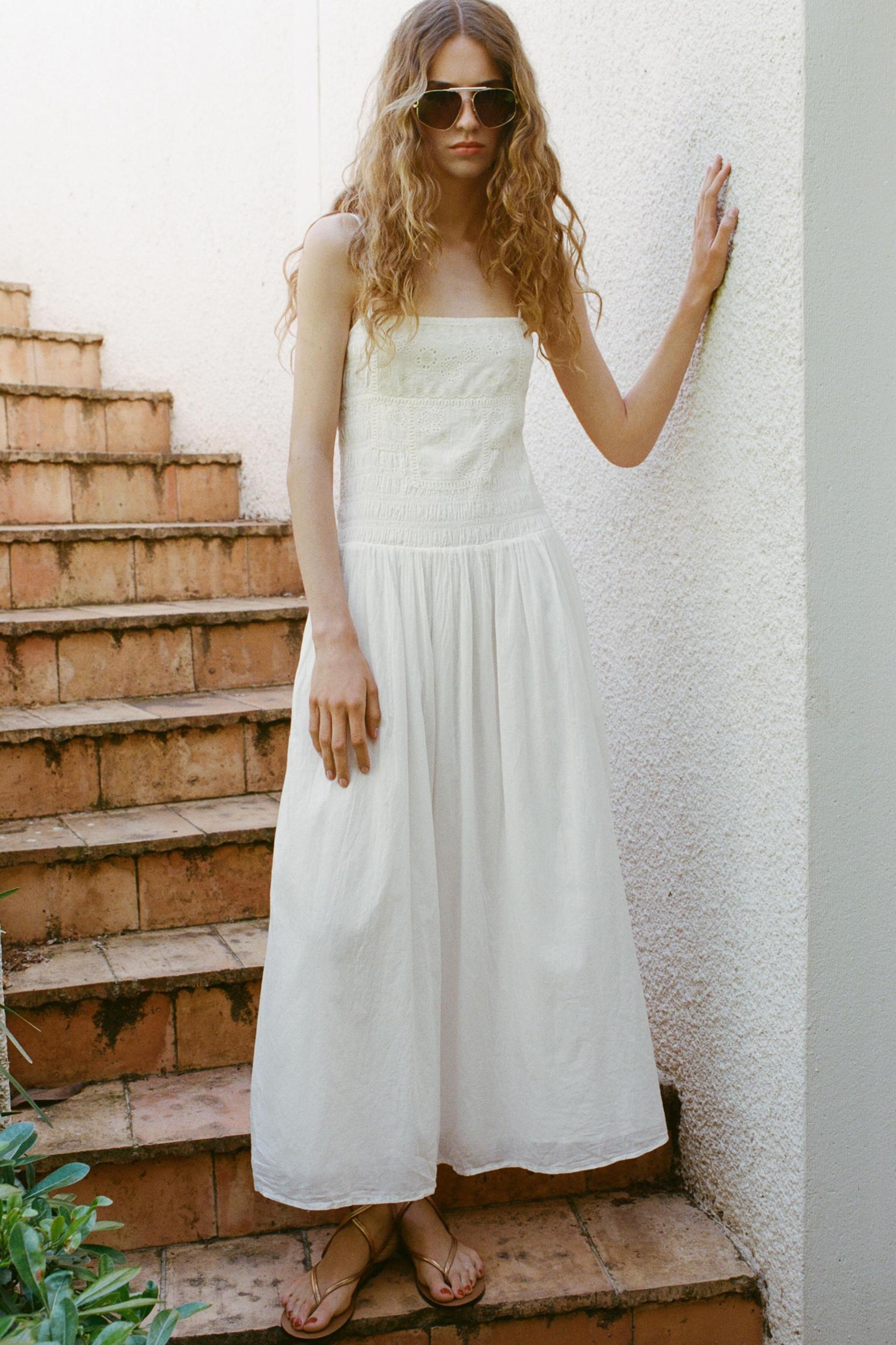 EMBROIDERED FLORAL MIDI DRESS Product Image