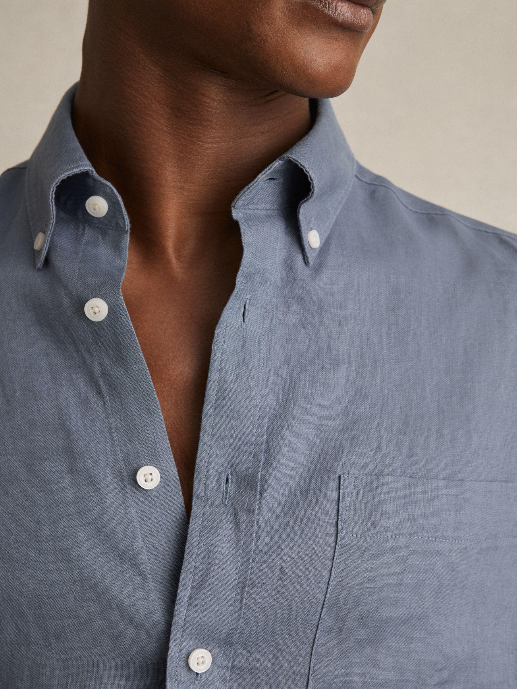Linen Button-Through Shirt in Airforce Blue Product Image