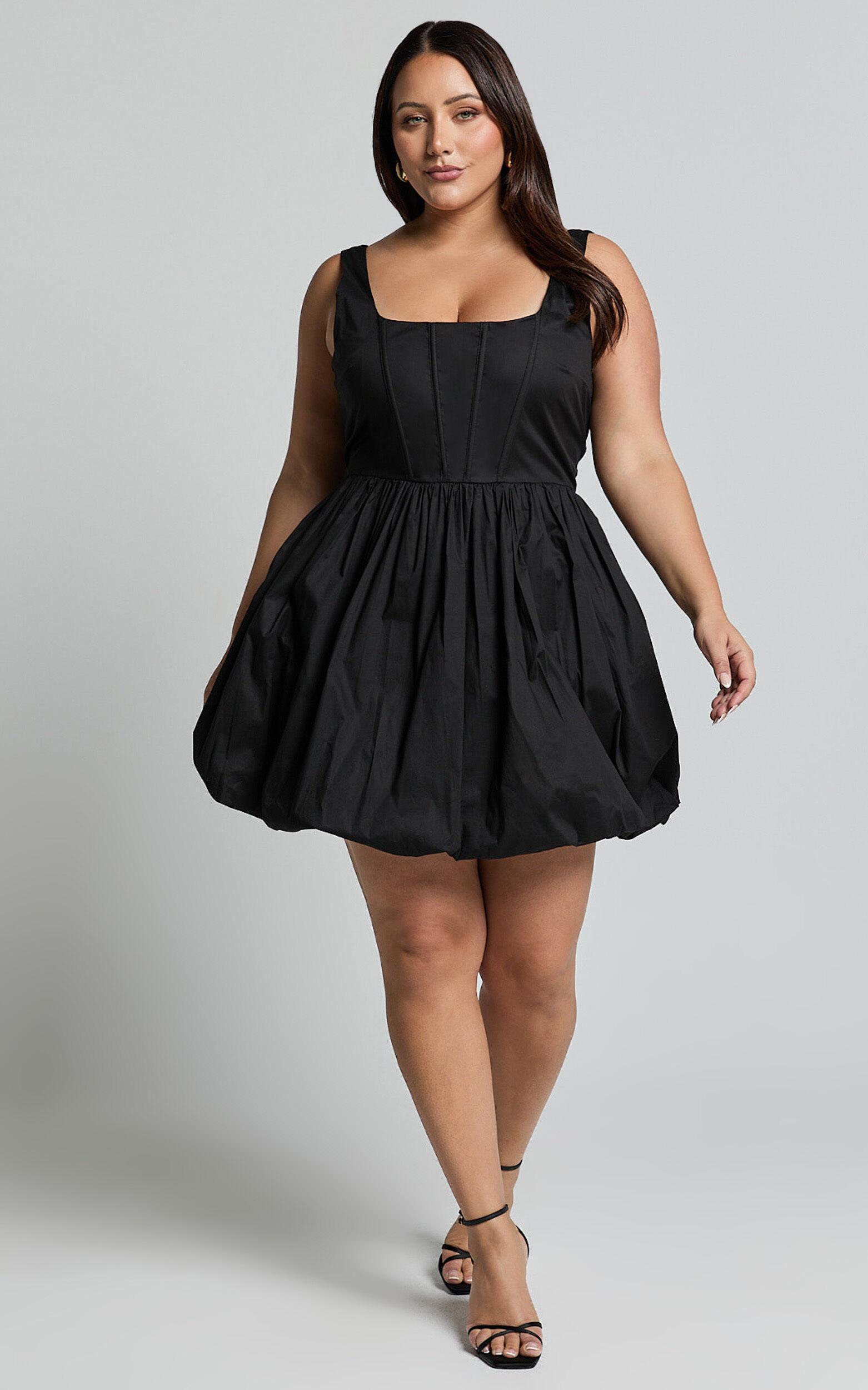 Brianda Mini Dress - Corset Bodice Bubble Hem Dress in Black Product Image