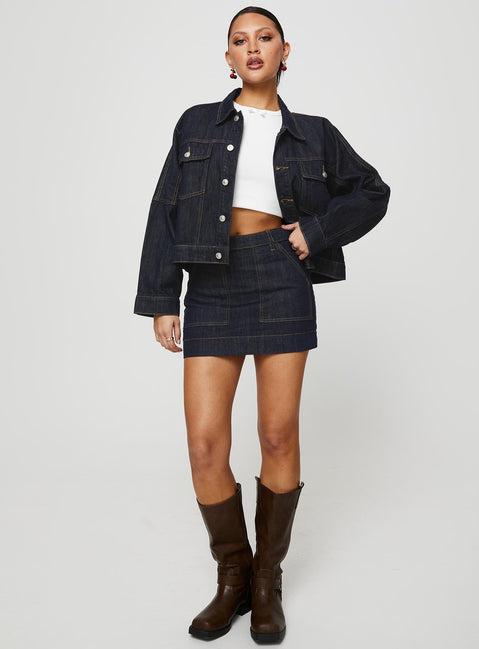 Hughes Mini Skirt Dark Wash Denim Petite Product Image