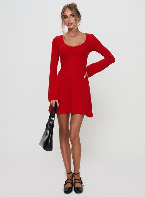 Best Interest Long Sleeve Mini Dress Red Product Image