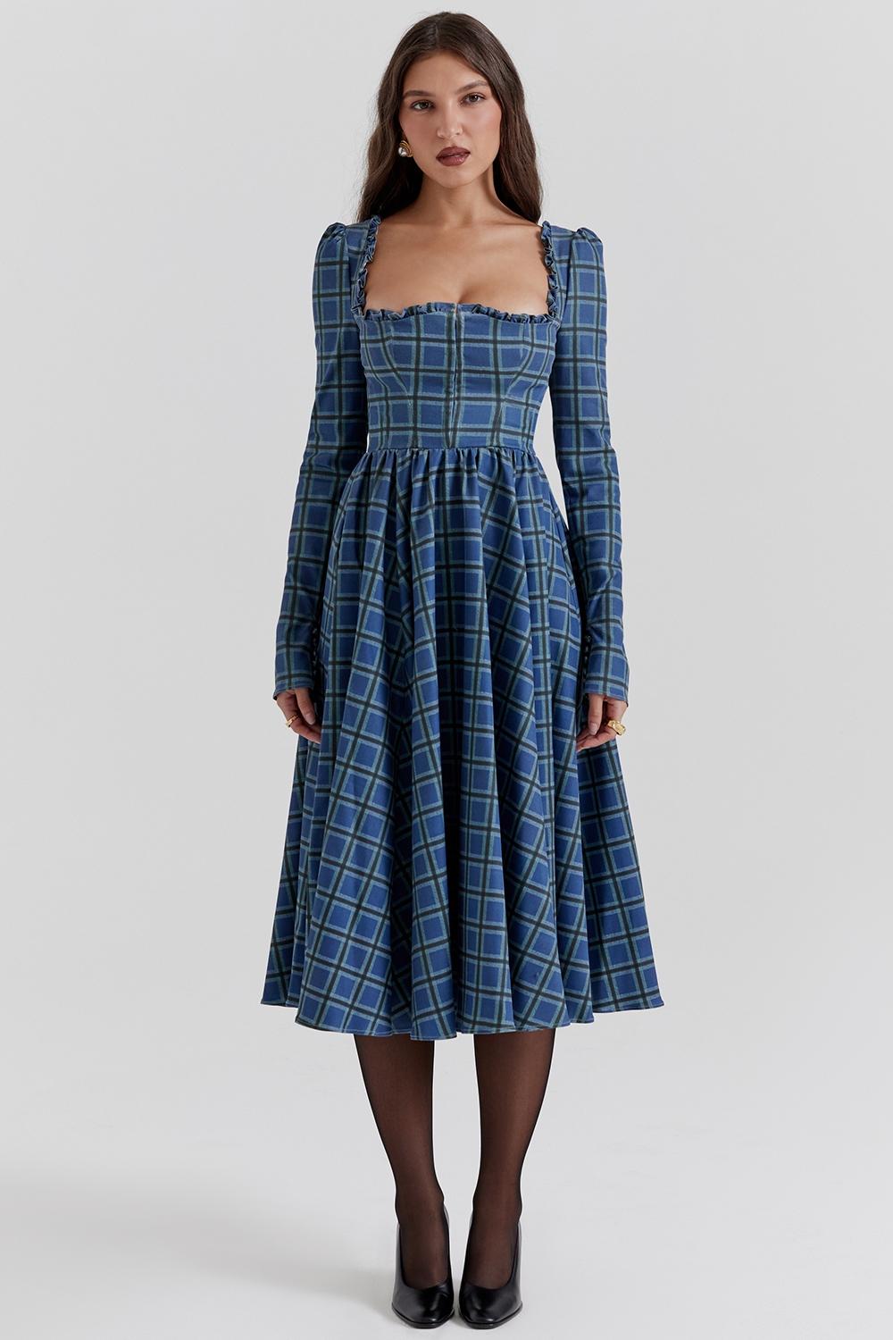Delia  blue tartan midi dress Product Image