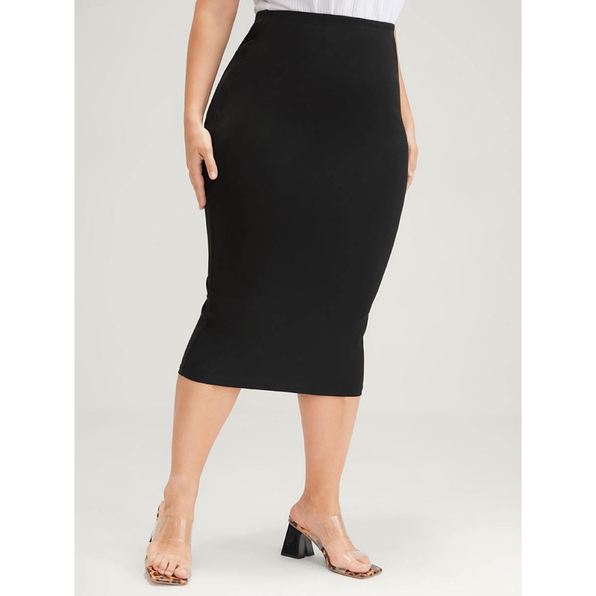 Plus Size Plain Modal High Waist Skirt Women Black Office Plain Bodycon High stretch Work Skirts BloomChic 26/4X Product Image