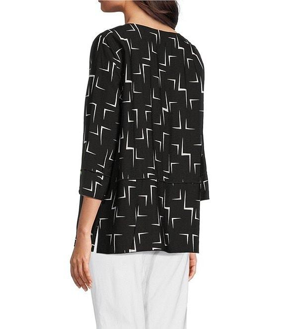 Ali Miles Geometric Print Scoop Neck 3/4 Sleeve Overlap Popover Tunic Product Image