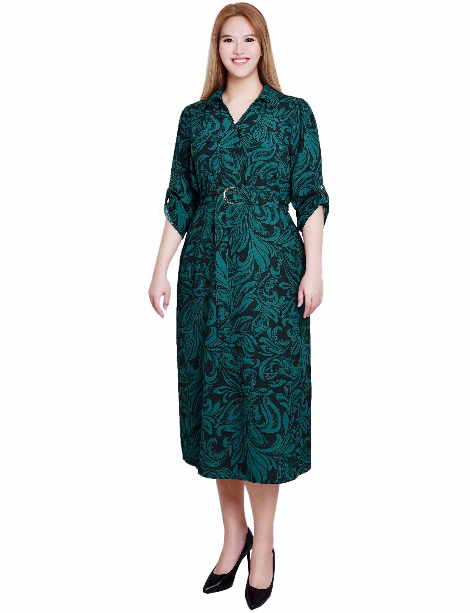Emerald 3/4 Roll Tab Belted Dress Product Image