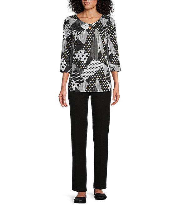Allison Daley Dot Patches Print 3/4 Sleeve Keyhole Neck Knit Top Product Image