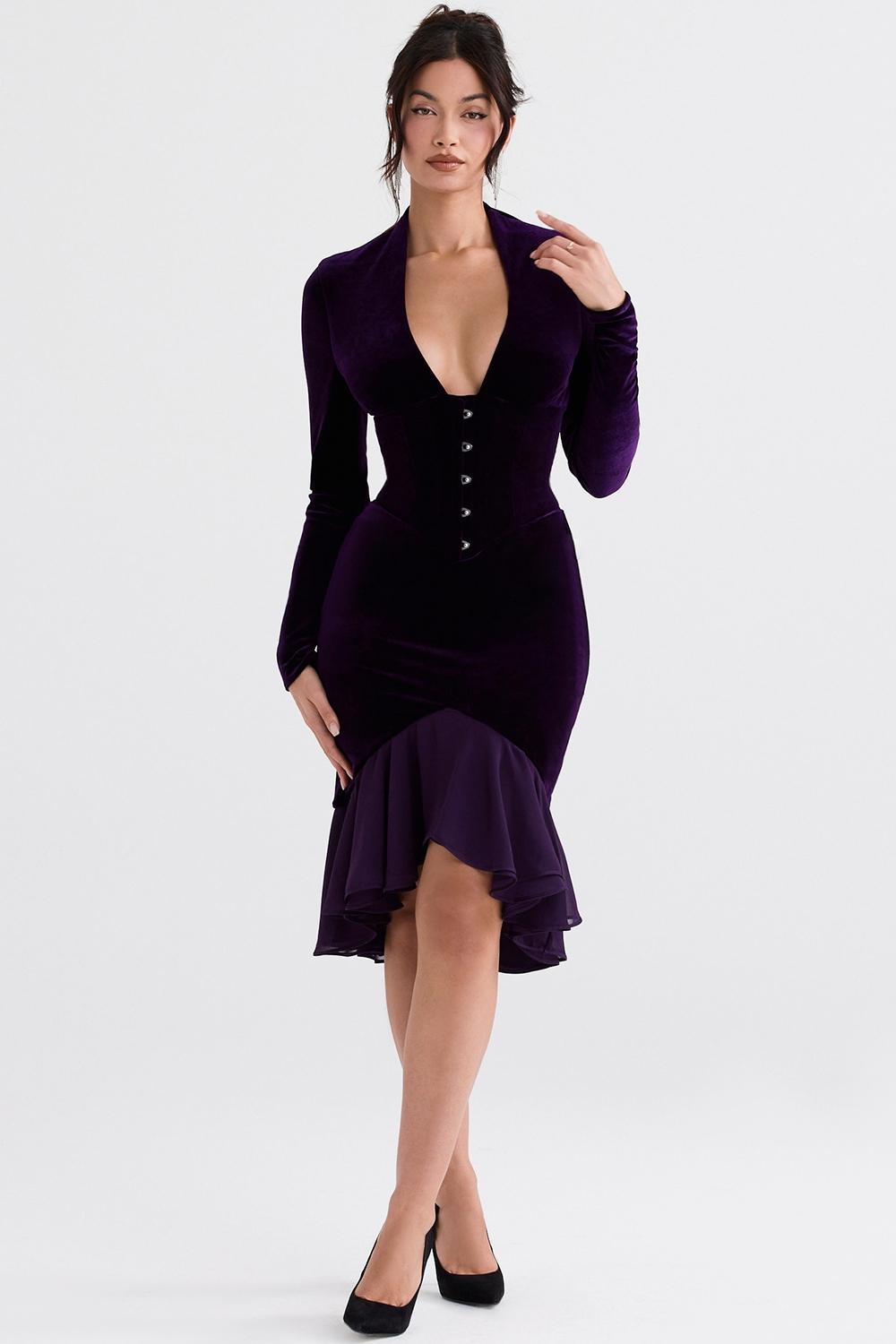 Dahna  dark purple velvet corset dress Product Image