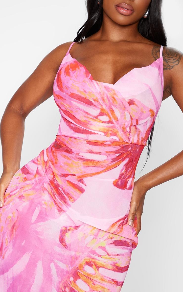 Shape Pink Tropical Print Strappy Cowl Neck Maxi Dress Product Image