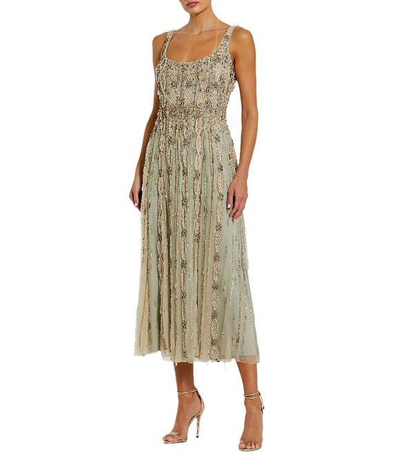 Mac Duggal Scoop Neck Embellished Mesh Aline Midi Dress Product Image