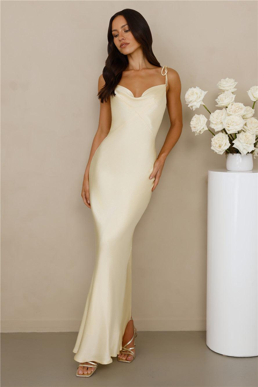 The Penelope Cowl Satin Maxi Dress Yellow Product Image
