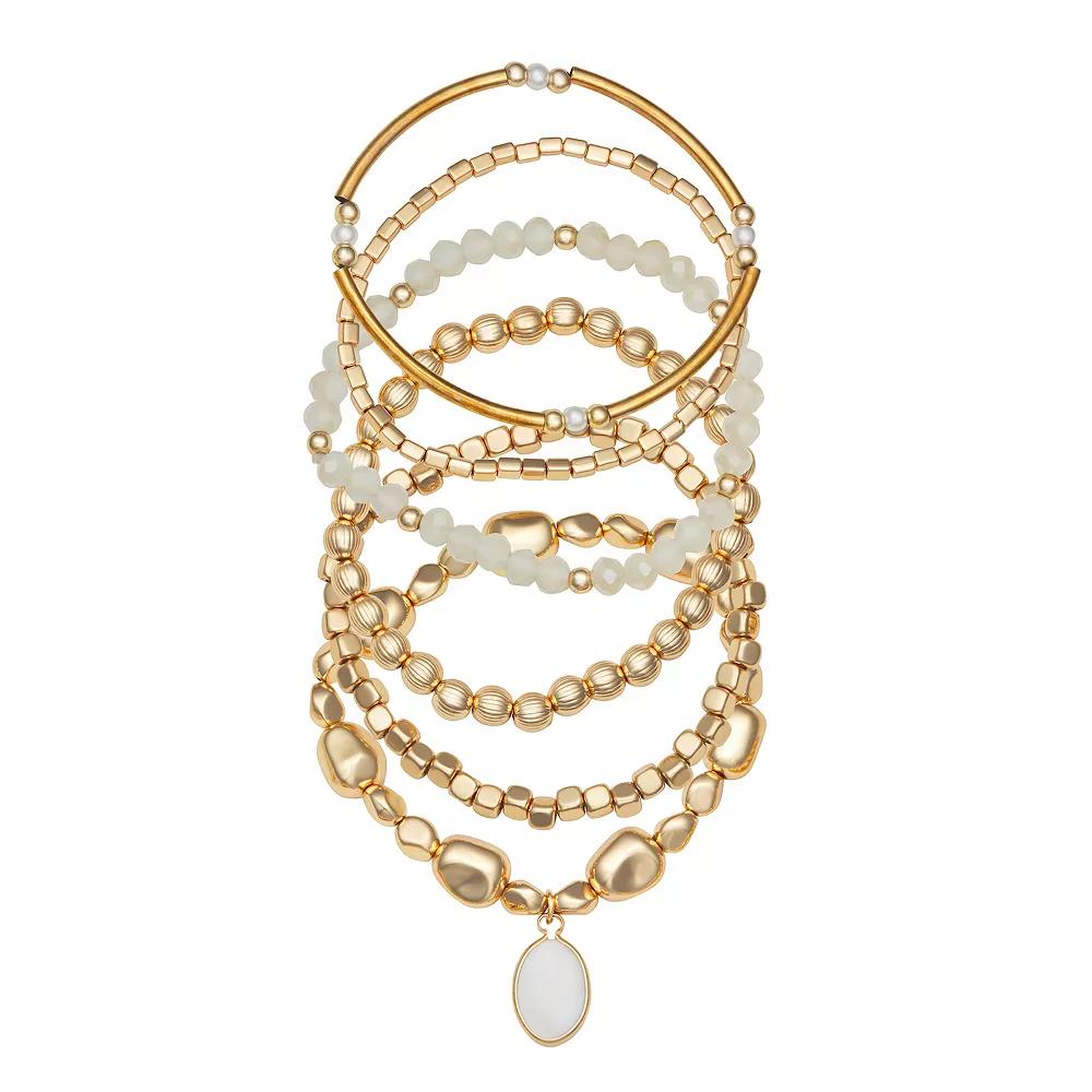 Emberly 6-Piece Gold Tone Beaded Bracelets Set, Women's, None Product Image