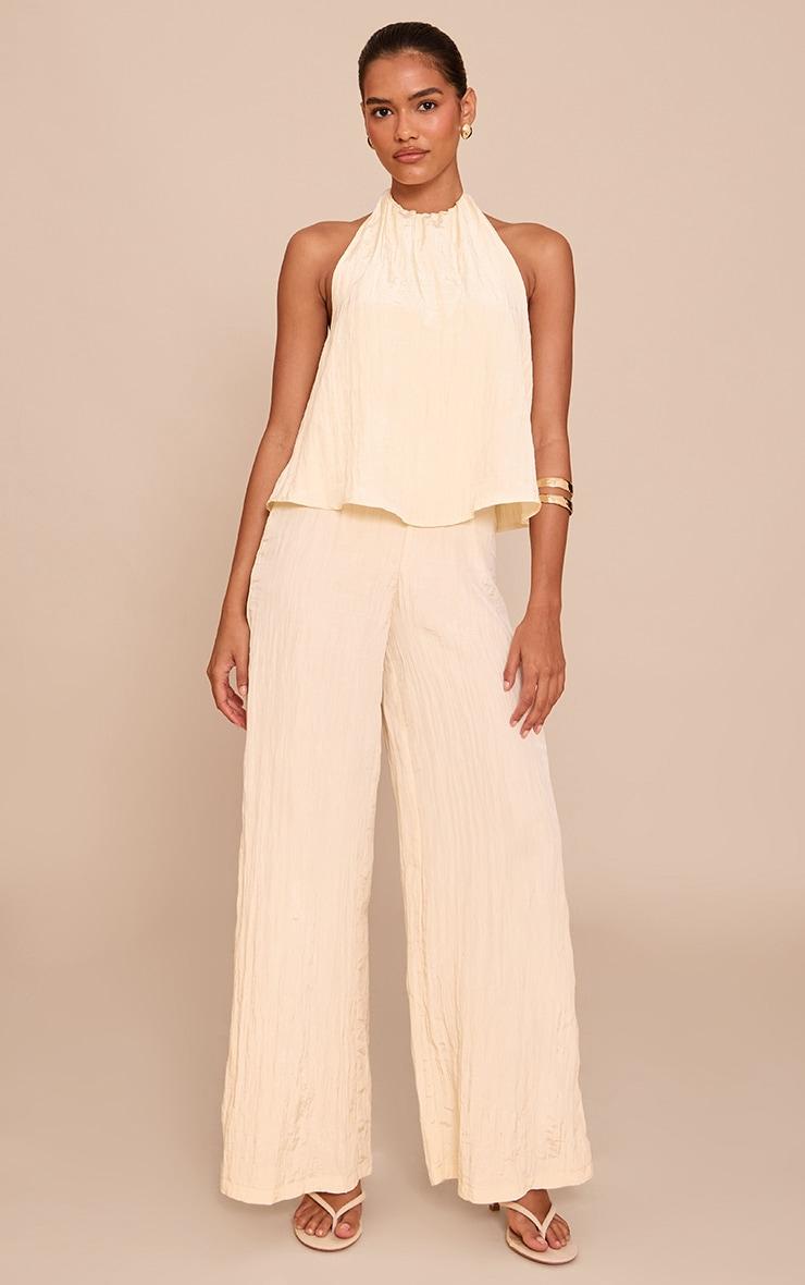 Cream Crinkle Satin Halterneck Overlay Jumpsuit Product Image