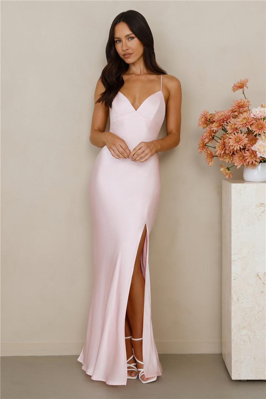 The Sophia Satin Maxi Dress Pink Product Image