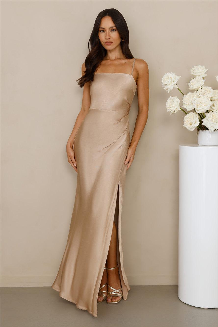 The Violetta Satin Maxi Dress Champagne Product Image