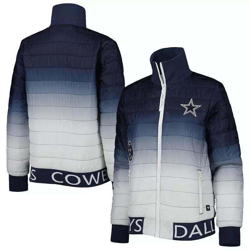 Women's The Wild Collective Navy/Silver Dallas Cowboys Color Block Full-Zip Puffer Jacket, Size: Small, Blue Product Image