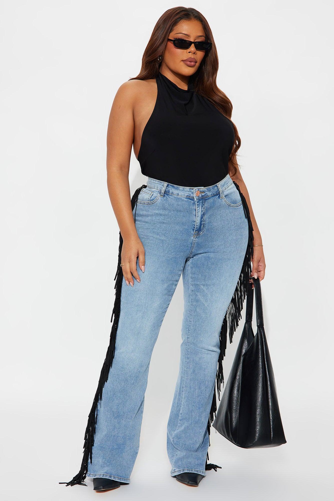 Out West Low Rise Fringe Flare Jeans - Vintage Wash Female Product Image