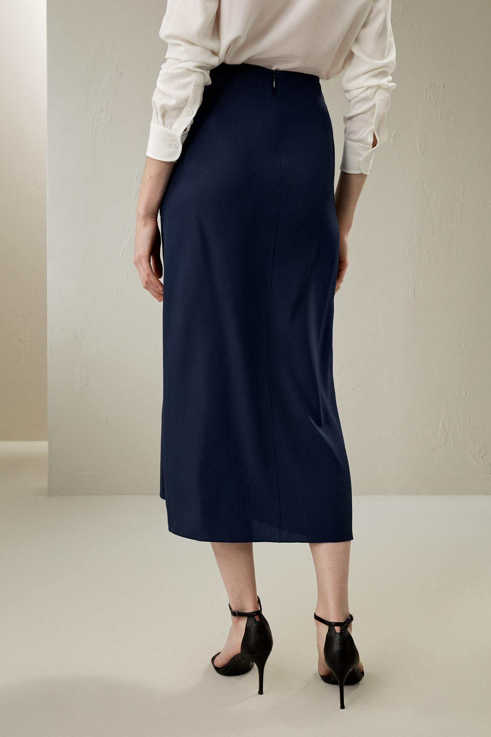 Tucked Drape Silk Midi Skirt Product Image