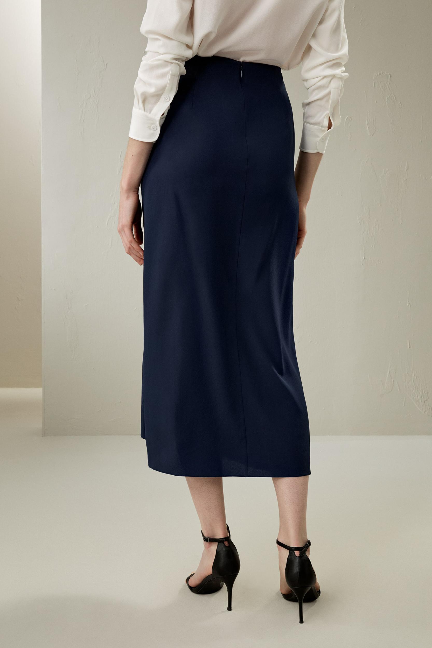 Tucked Drape Silk Midi Skirt Product Image