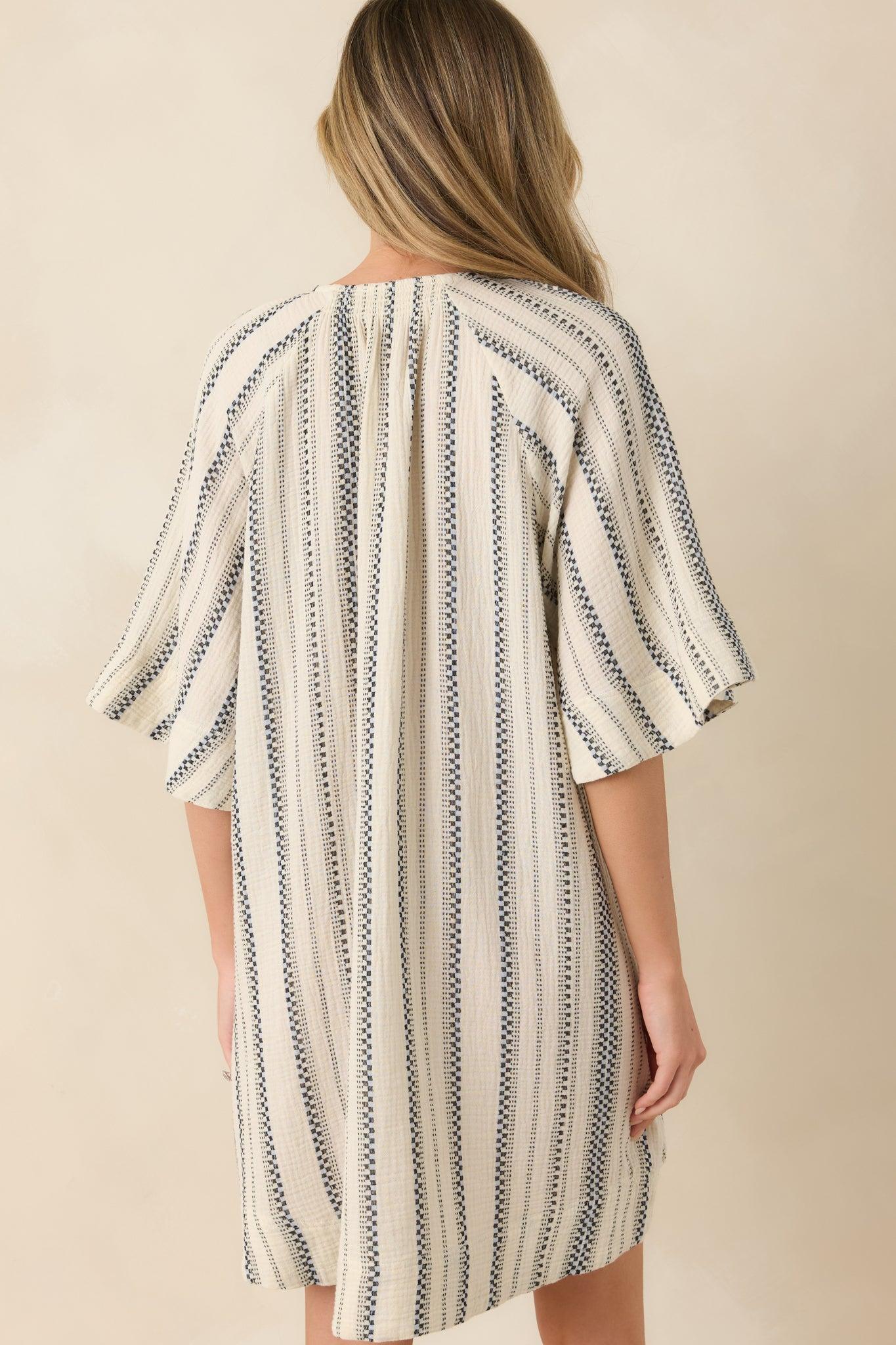 FRNCH Noronha Ivory & Black Stripe Cotton Mini Dress Product Image