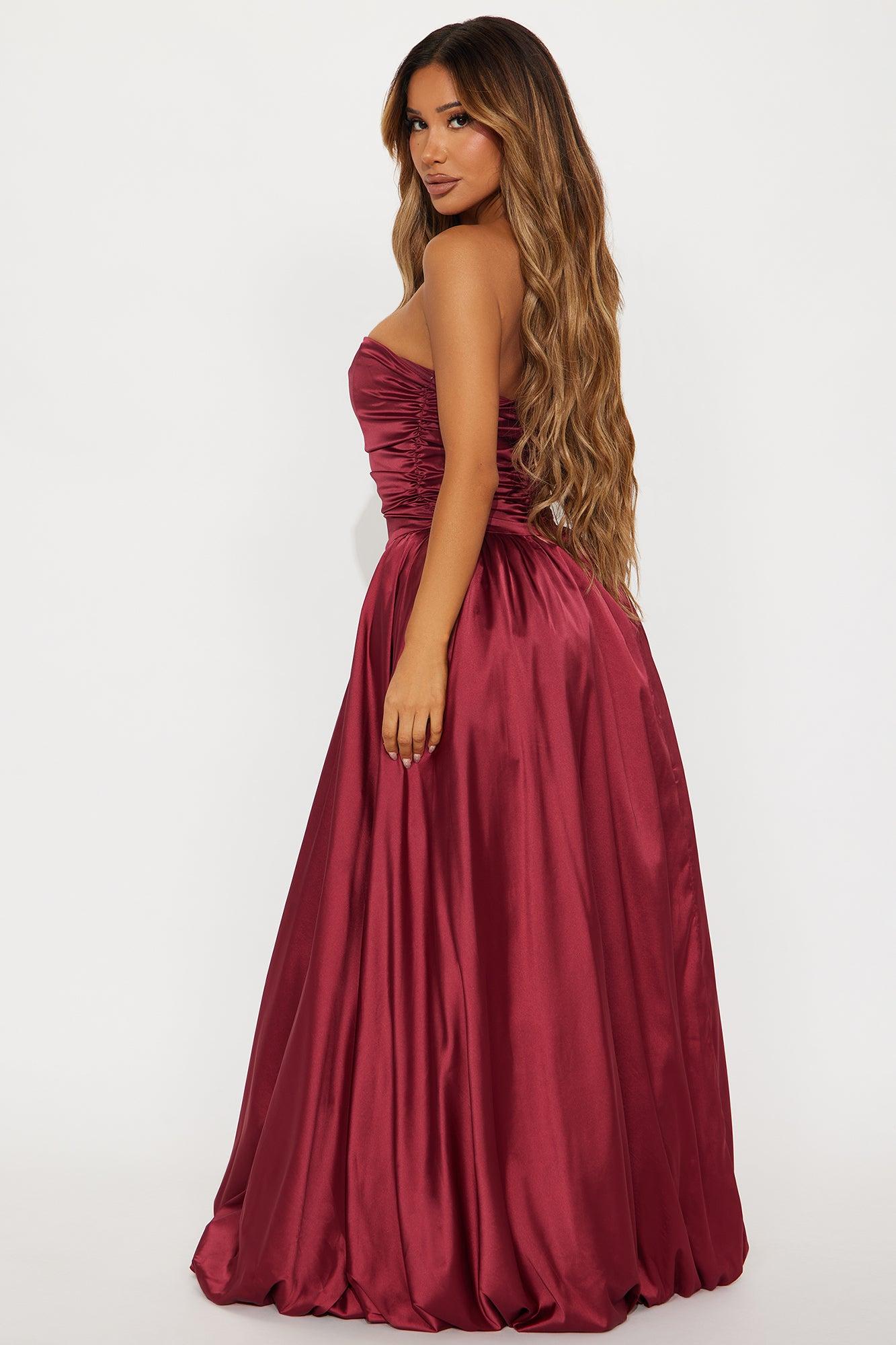 Carmen Strapless Satin Gown - Burgundy Female Product Image