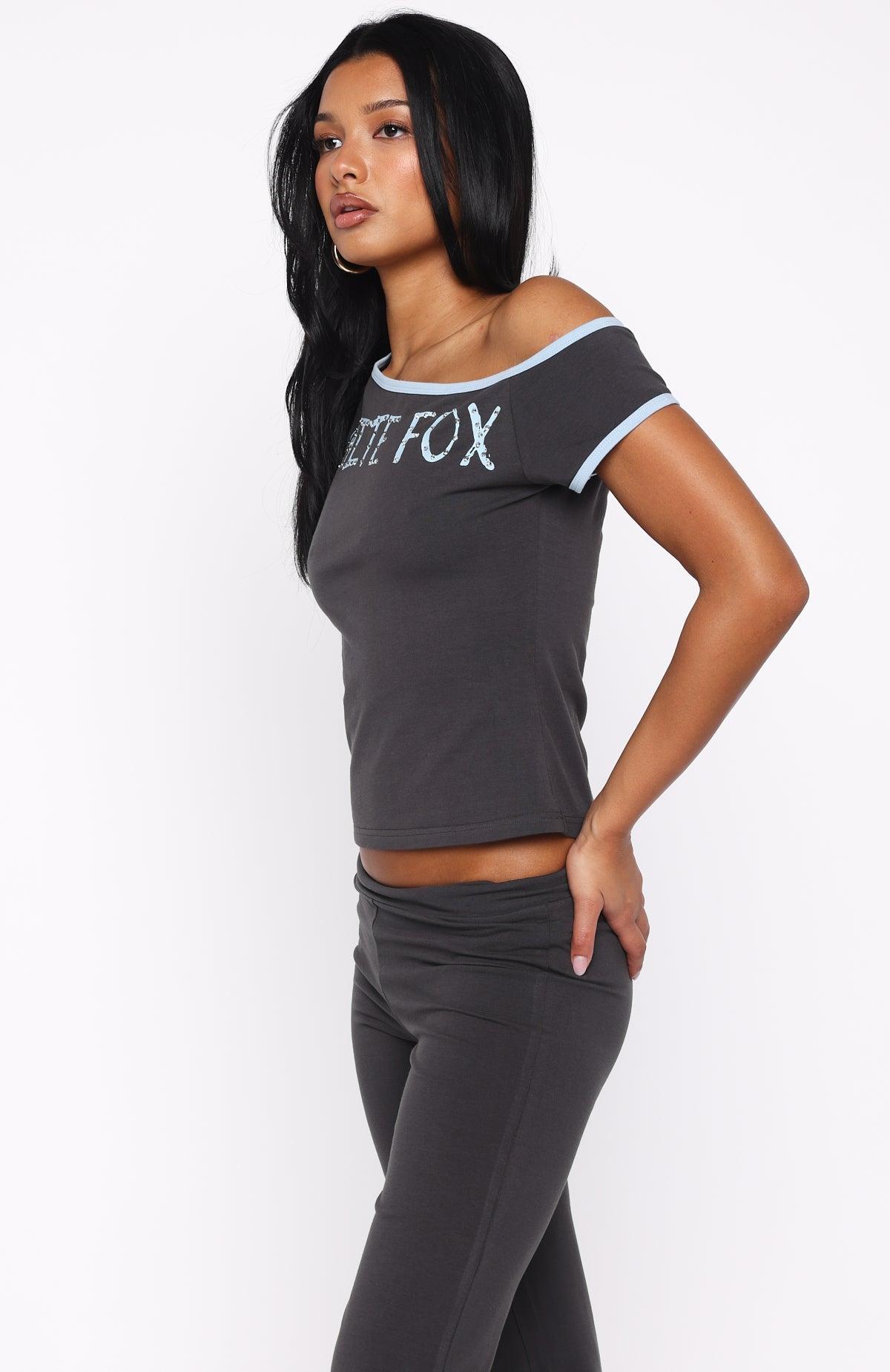 Good Things Take Time Off Shoulder Relaxed Tee Charcoal Product Image