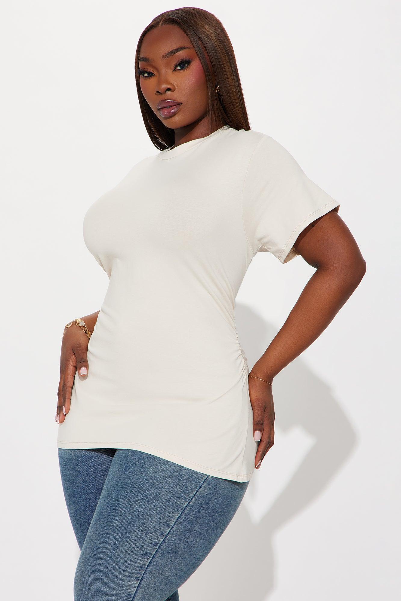 Simply Me Ruched Short Sleeve T-Shirt - Cream Product Image