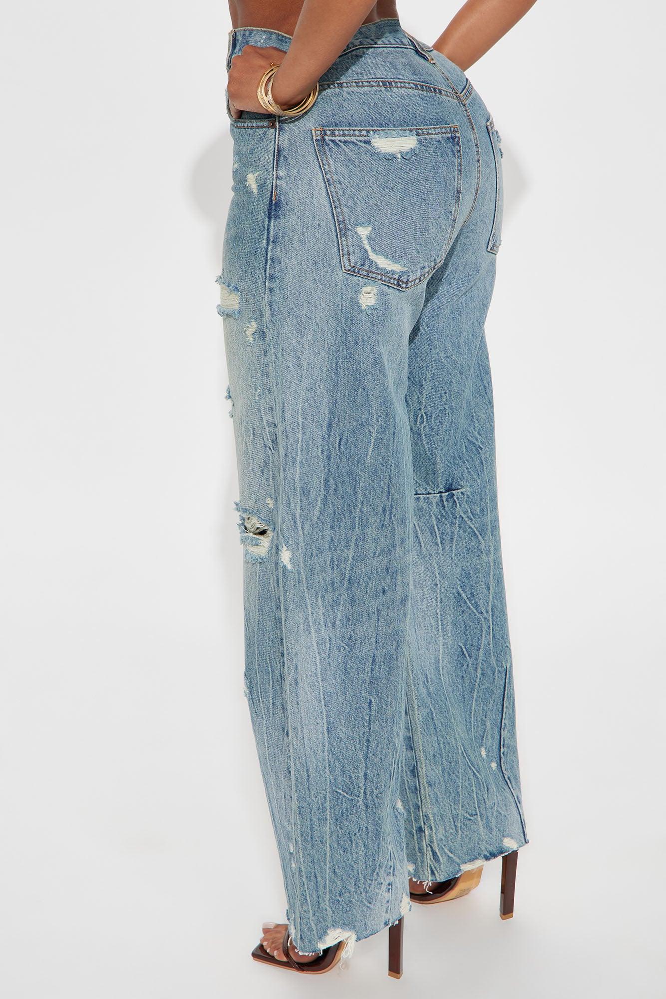 Bexy Destructed Barrel Wide Leg Jeans - Medium Wash Female Product Image