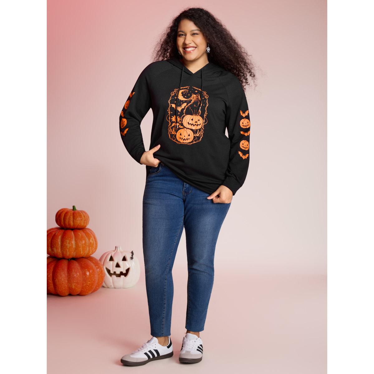 Plus Size Trick & Chic Graphic Sweatshirt Women Black Playful Drawstring Hooded Casual Sweatshirts BloomChic 30/6X Product Image
