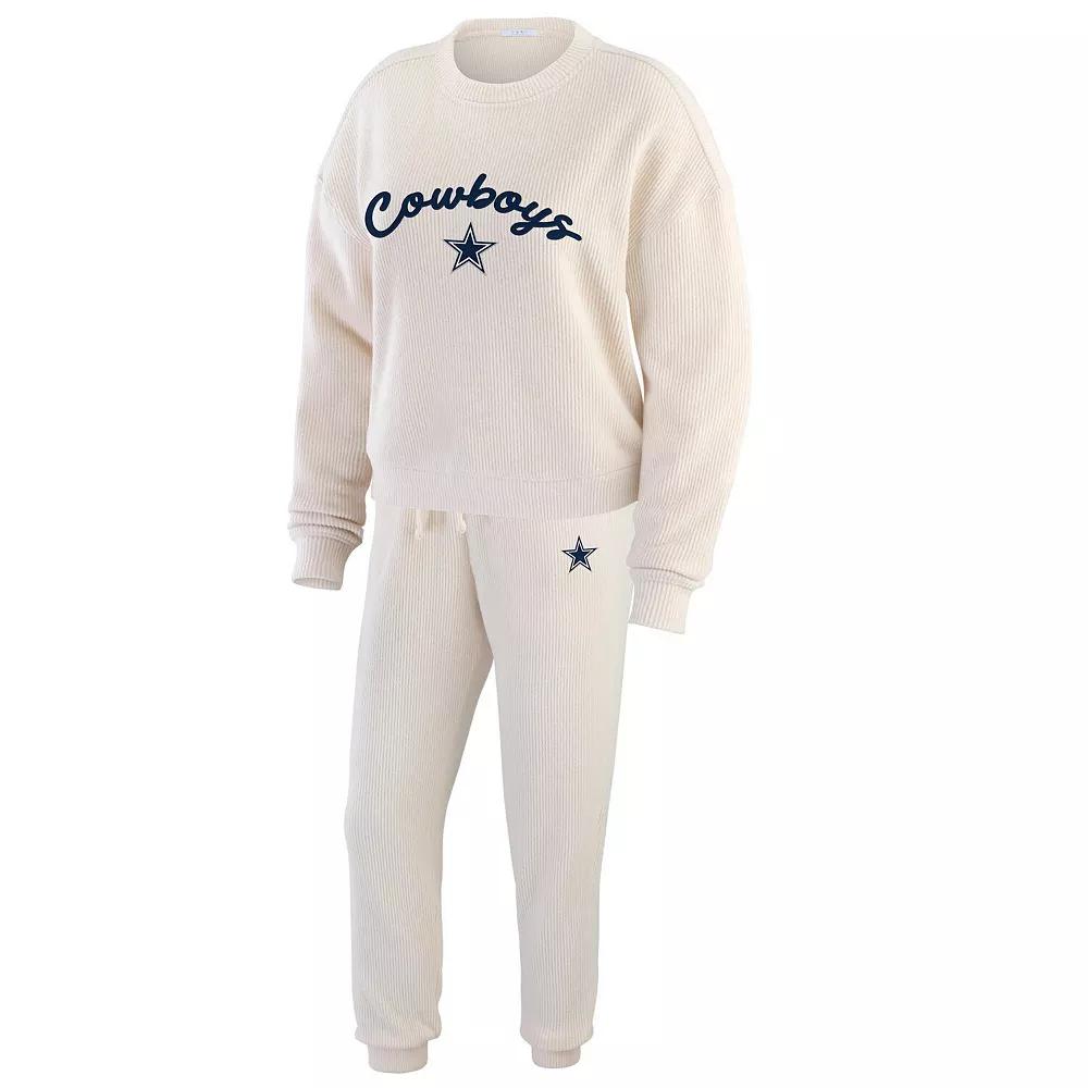 Women's WEAR by Erin Andrews  Oatmeal Dallas Cowboys Plus Size Rib-Knit Long Sleeve T-Shirt & Pants Lounge Set, Size: 4XL, Team Product Image
