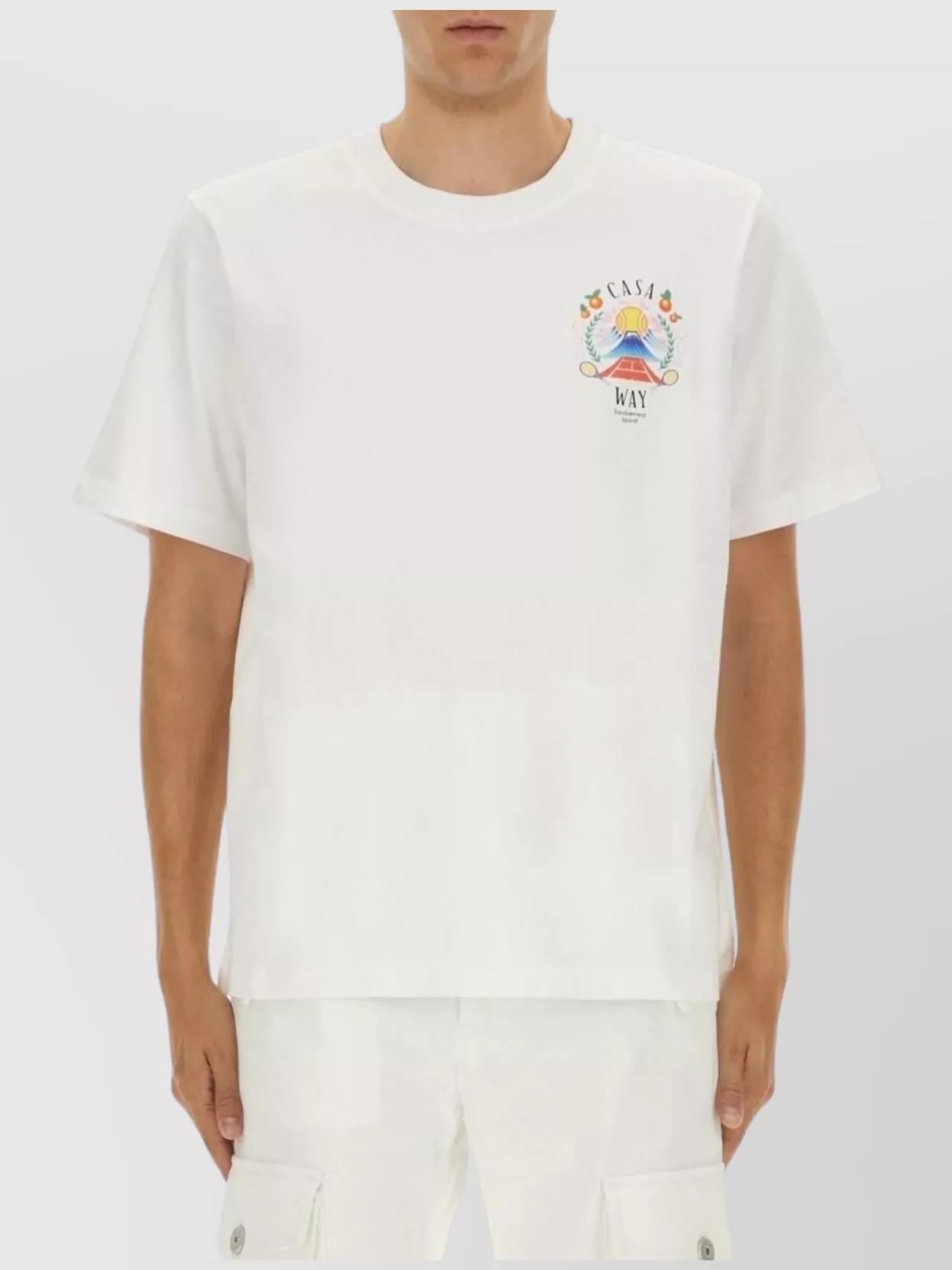 CASABLANCA T-shirt Girocollo Con Logo Sul Fronte In Cotone Bianca Uomo In Neutral Product Image