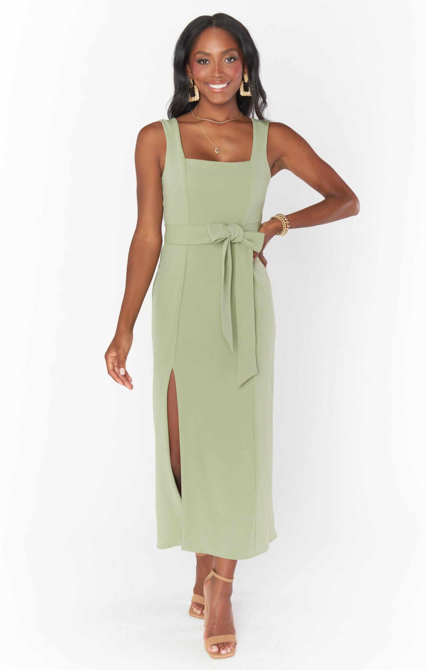 Eden Midi Dress ~ Moss Green Stretch Product Image