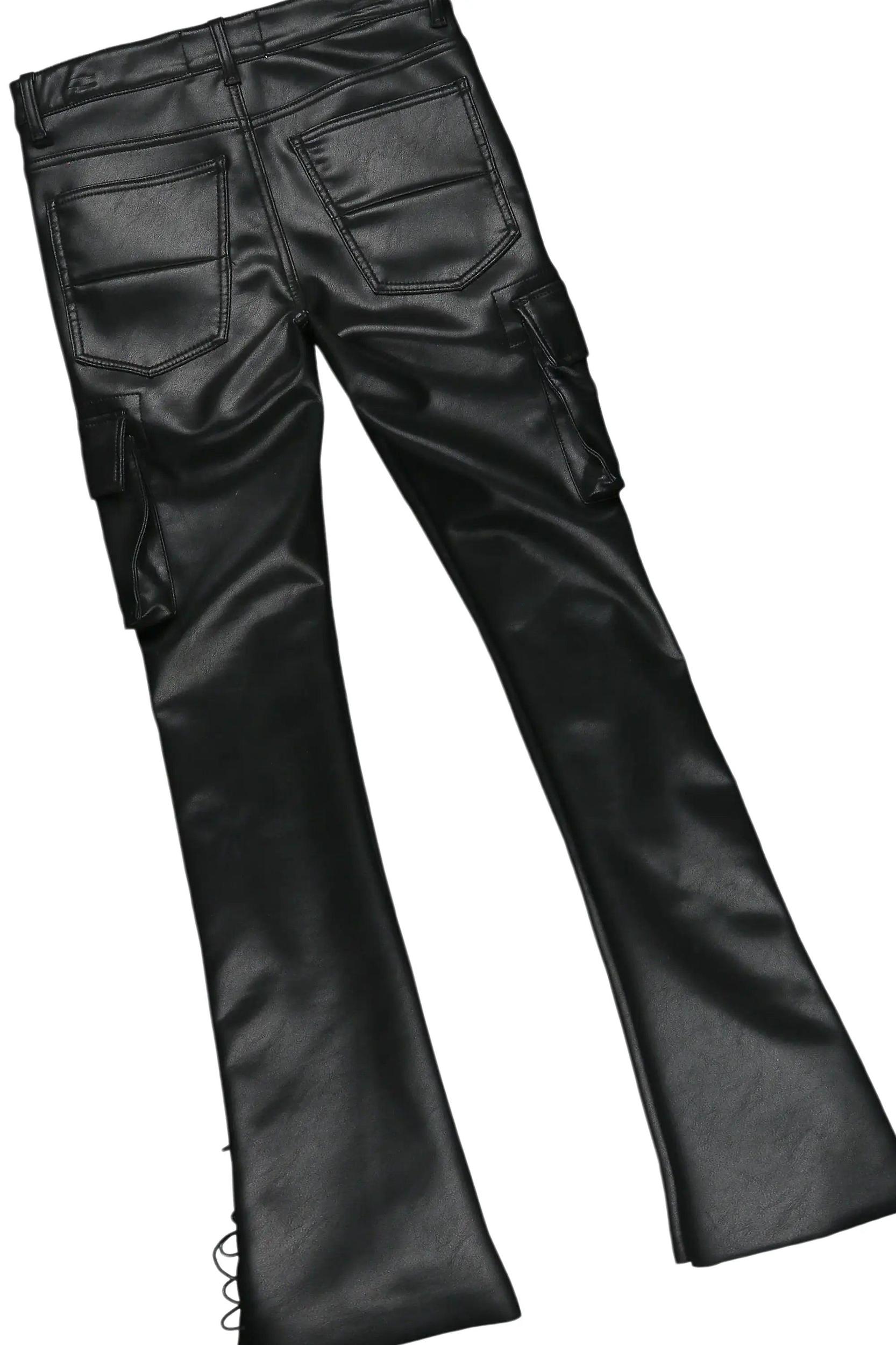 Banyan Black Long Sleeve T-Shirt & Kap Stacked Flare PU Jean Bundle Male Product Image