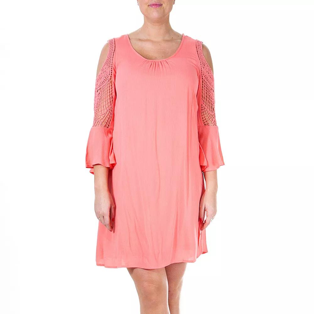 Women's Nina Leonard Crochet Cold-Shoulder Swing Dress,  Product Image