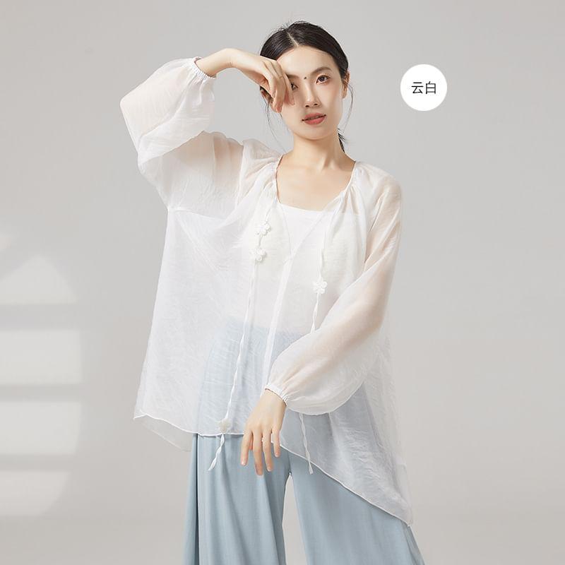 Long-Sleeve V-Neck Plain Dance Top Product Image