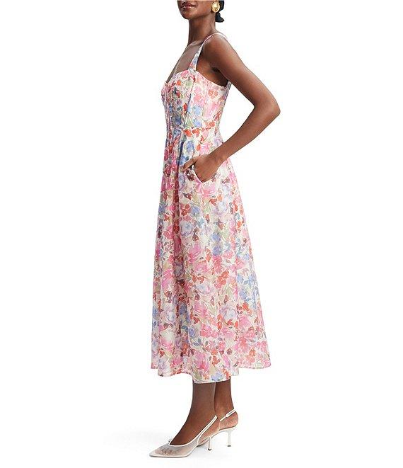 Bardot Lilah Floral Print Sweetheart Neck Sleeveless Corset Midi Dress Product Image