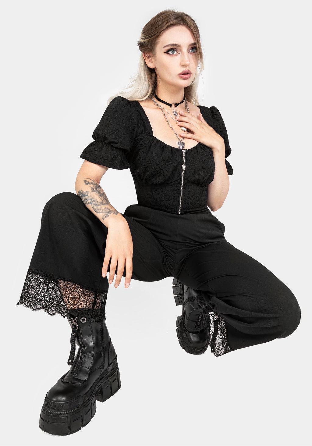 Araneo Lace Hem Wide Leg Trousers Product Image