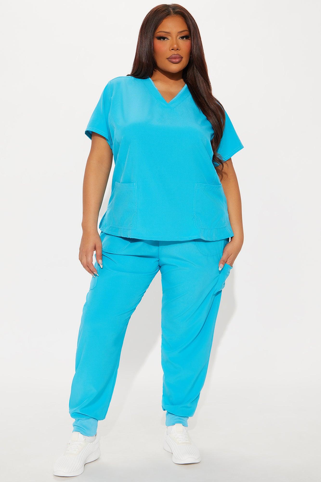Checked In 4 Way Stretch Scrub Uniform Jogger Set - Turquoise Product Image