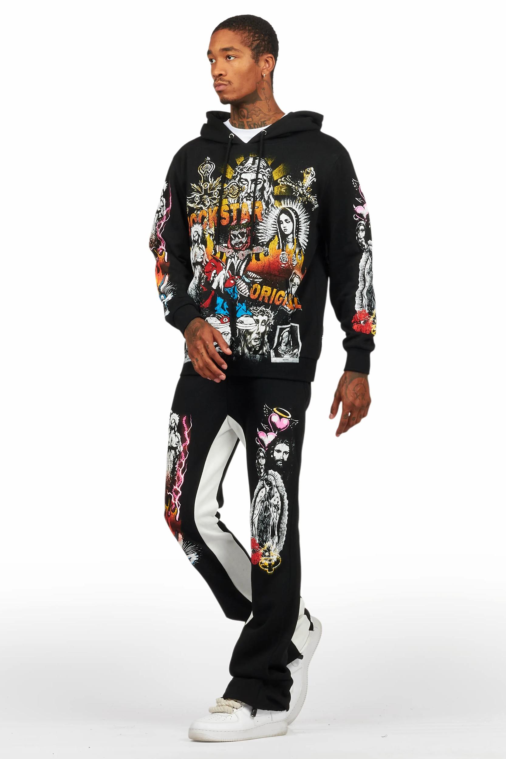 Santos Black Hoodie/Baggy Track Pant Set Male Product Image