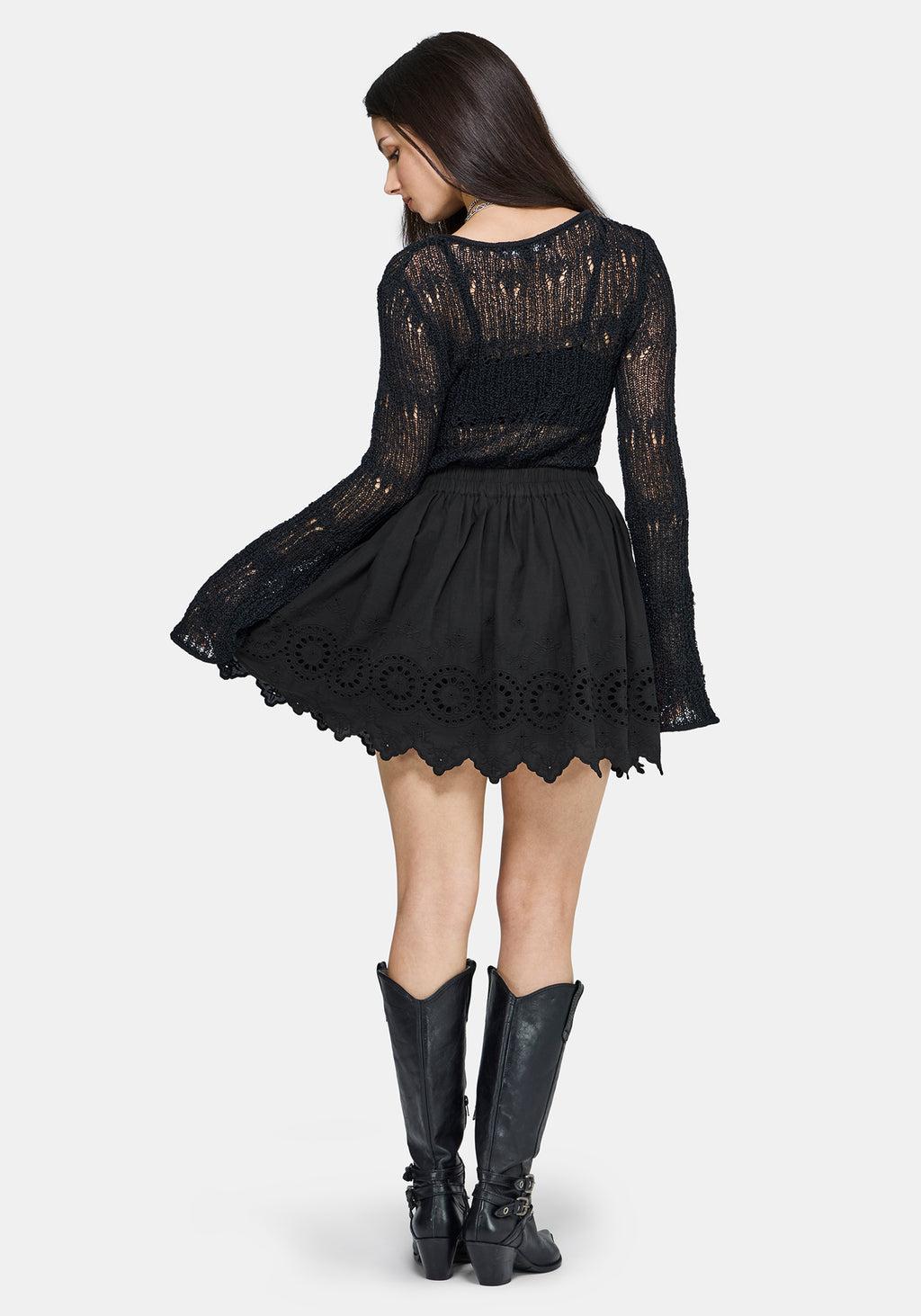 Moirae Contrast Broderie Hem Mini Skirt Product Image