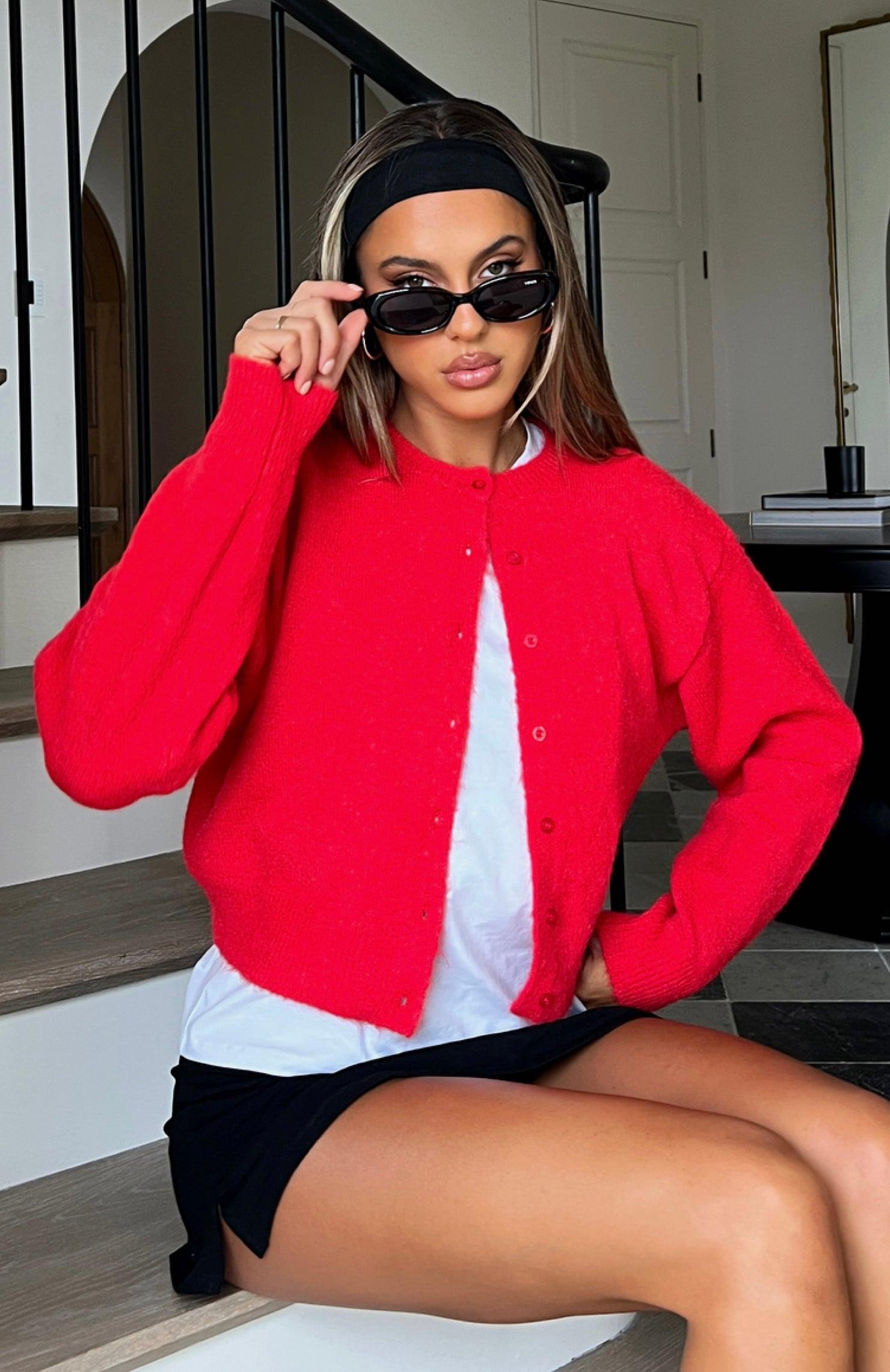 Warm Whispers Knit Cardigan Red Product Image