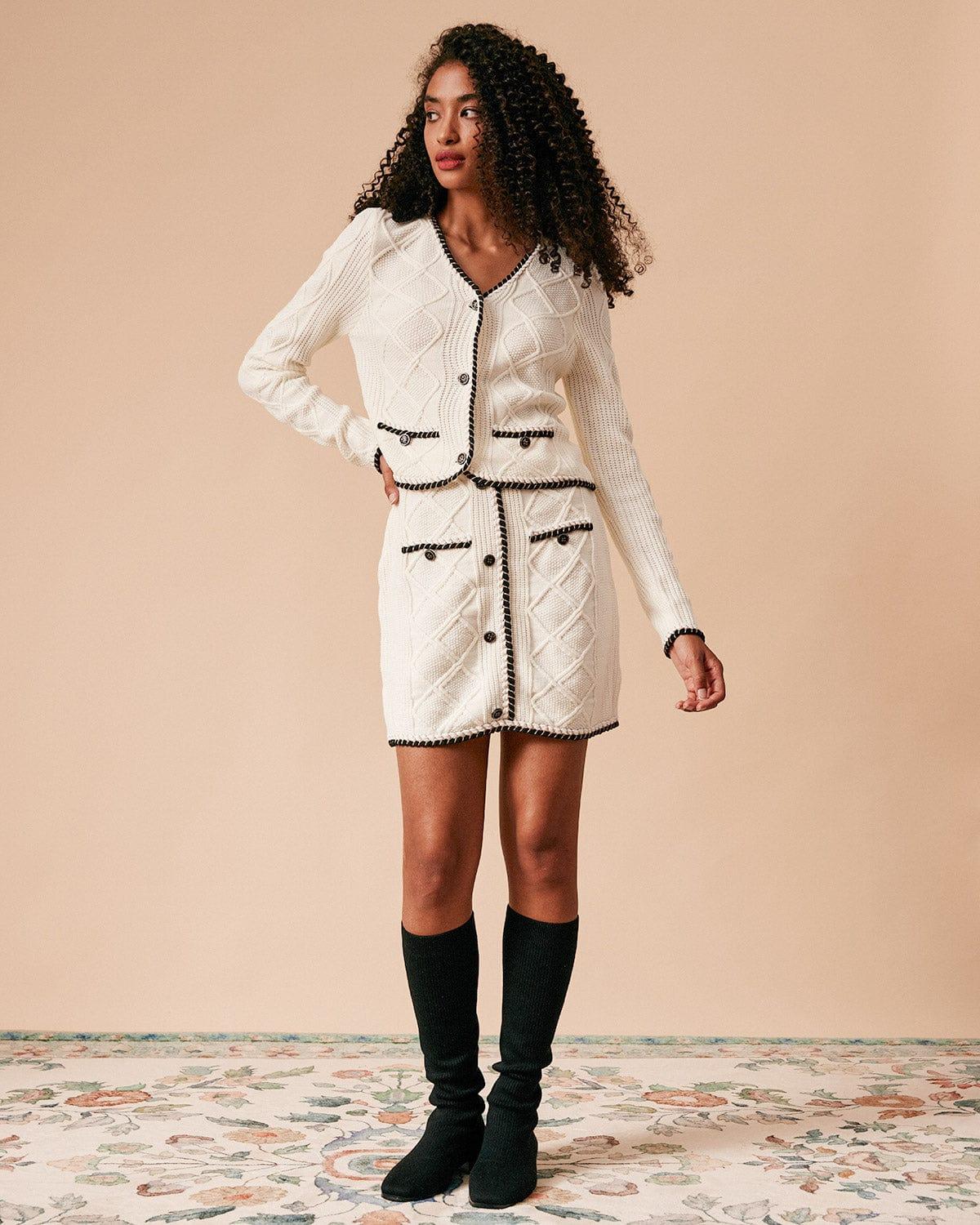 The High Waisted Contrast Trim Argyle Knit Skirt Product Image